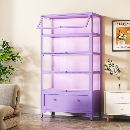 利家汇紫色手办展示柜痛柜玻璃门储物柜抽屉式乐高积木玩具收纳柜