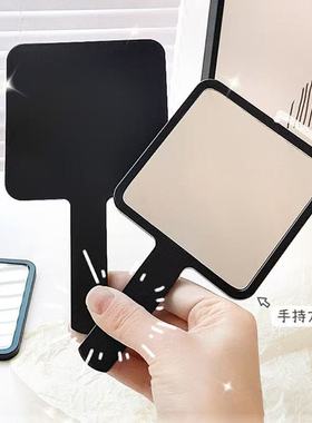 ins风简约手持化妆镜学生随身便携化妆小镜子高级黑色手拿手柄镜