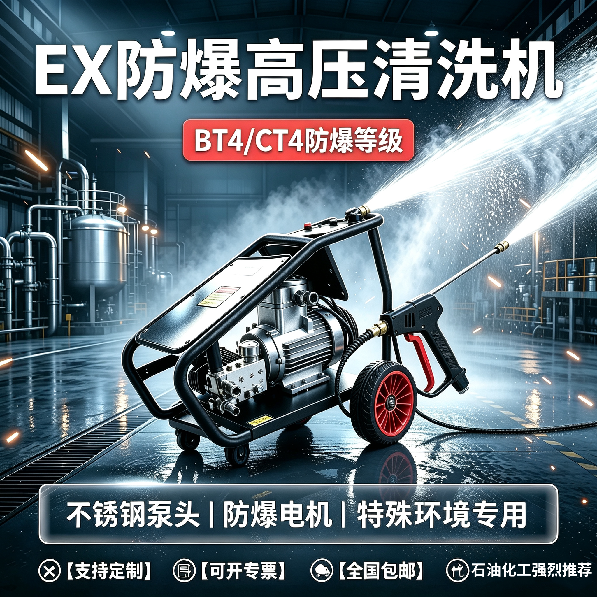 黑猫不锈钢泵防爆高压清洗机石油矿井化工工业水枪商用大功率三相