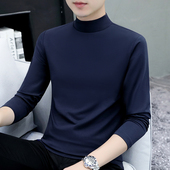 中领内搭打底衫 纯棉男士 韩版 休闲修身 半高领上衣长袖 T恤春秋新款