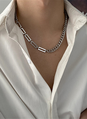 古巴钛钢拼接项链男女嘻哈街头锁骨链小众设计百搭卫衣链饰品配饰