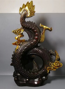 新品纯铜鎏d金龙吐珠桌面摆件铜十二生肖龙盘龙青龙书房家居装饰
