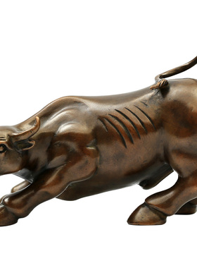 新品纯黄铜牛摆件牛礼物装饰品A办公室客厅工艺品华尔街旺市大号