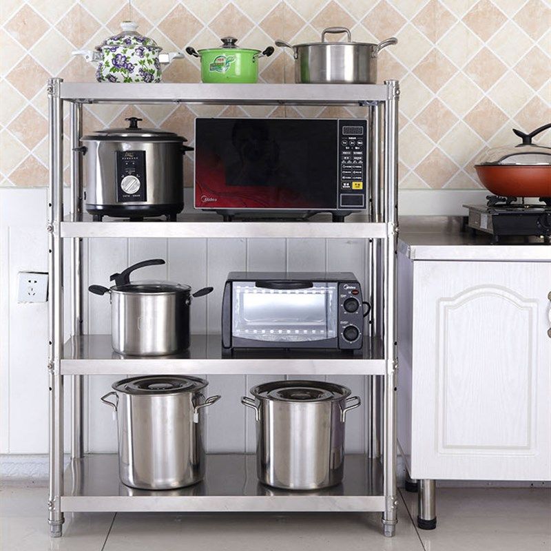 极速厨房4层微波炉架不锈钢置物架3F落地烤箱收纳储物货架家用品
