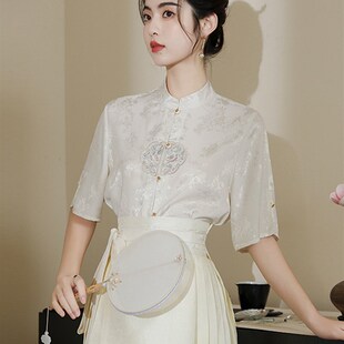 盘扣短袖 衬衣l新中式 衬衫 女夏季 轻国风提 新品 2025新款 配马面裙