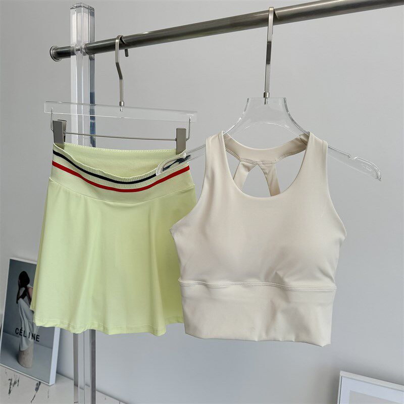 新品运动套装女带胸垫背心短裙跑A步两件套速干透气普拉提瑜伽服