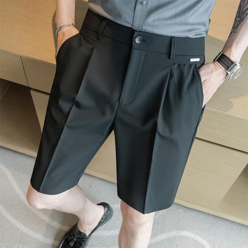 极速白色西装短裤男夏季薄款英伦B风松紧腰裤子韩版潮流商务休闲