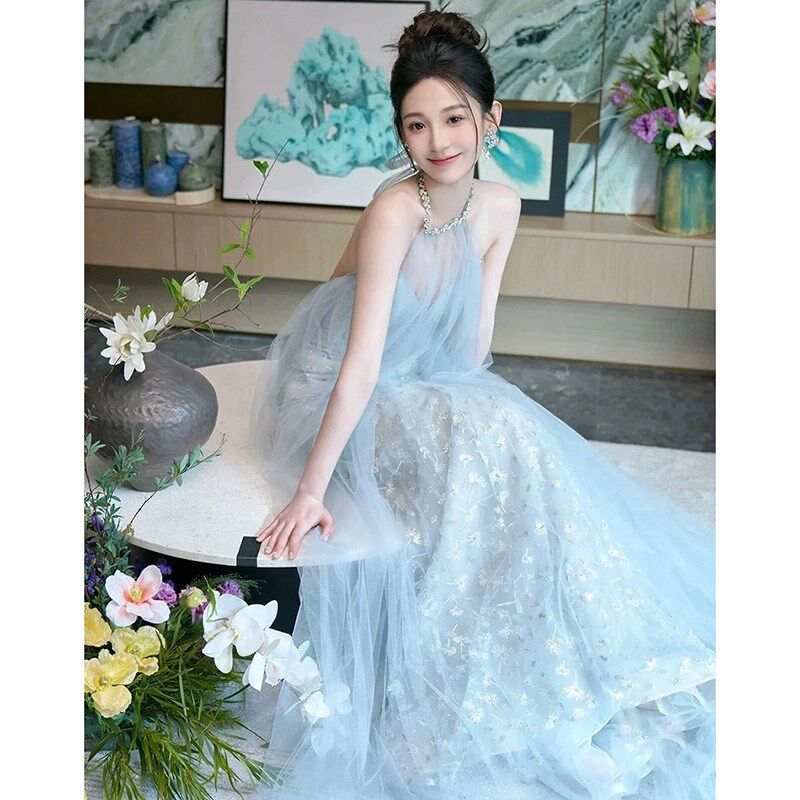 新品法式晨袍轻婚纱超仙森系蓝色出门纱J高端轻奢小众新娘结婚晚