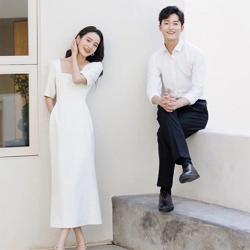 新品简约缎面轻h婚纱日常可穿领证登记小白裙气质显瘦新娘订婚小