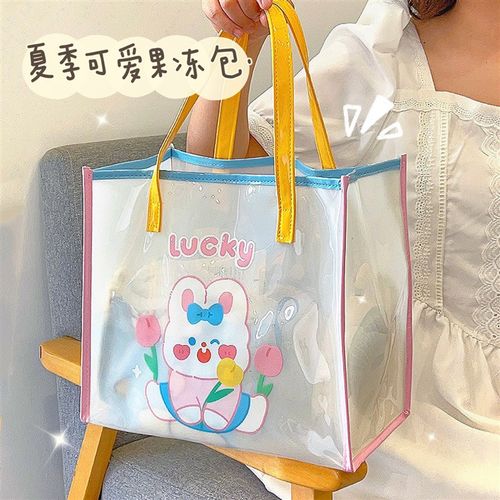 极速野餐果冻包可爱女2023新款透明托特J包学生沙滩旅行卡通游泳