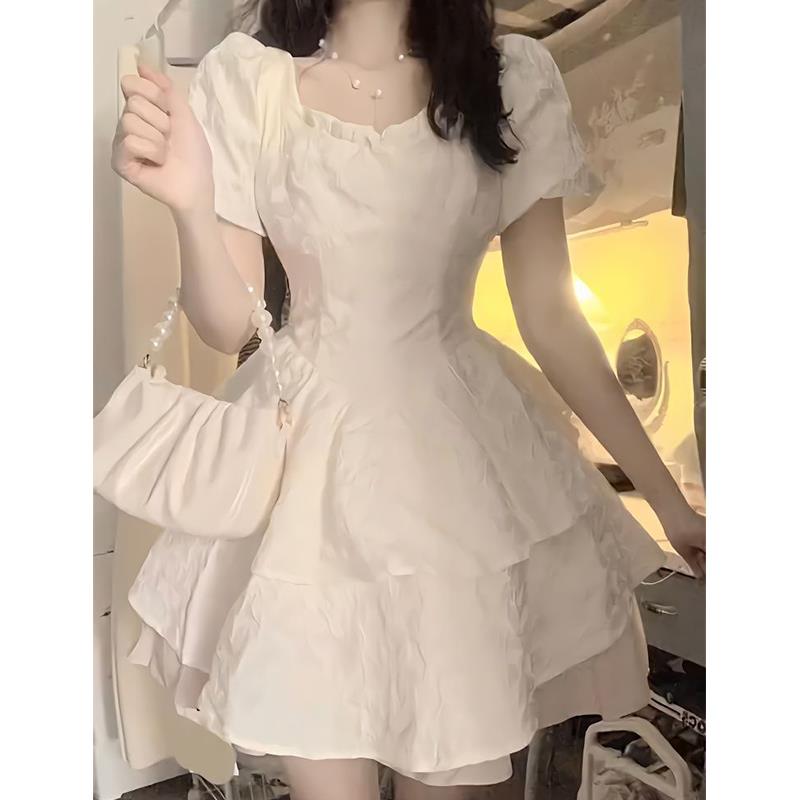 女童大童法式泡泡袖连衣裙子小众甜美设计感蝴蝶结仙女蓬蓬裙短裙