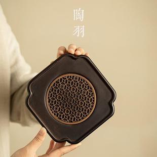小型功夫茶盘日式 胡桃色家用壶承干泡台高端储水式 紫砂壶壶垫茶托
