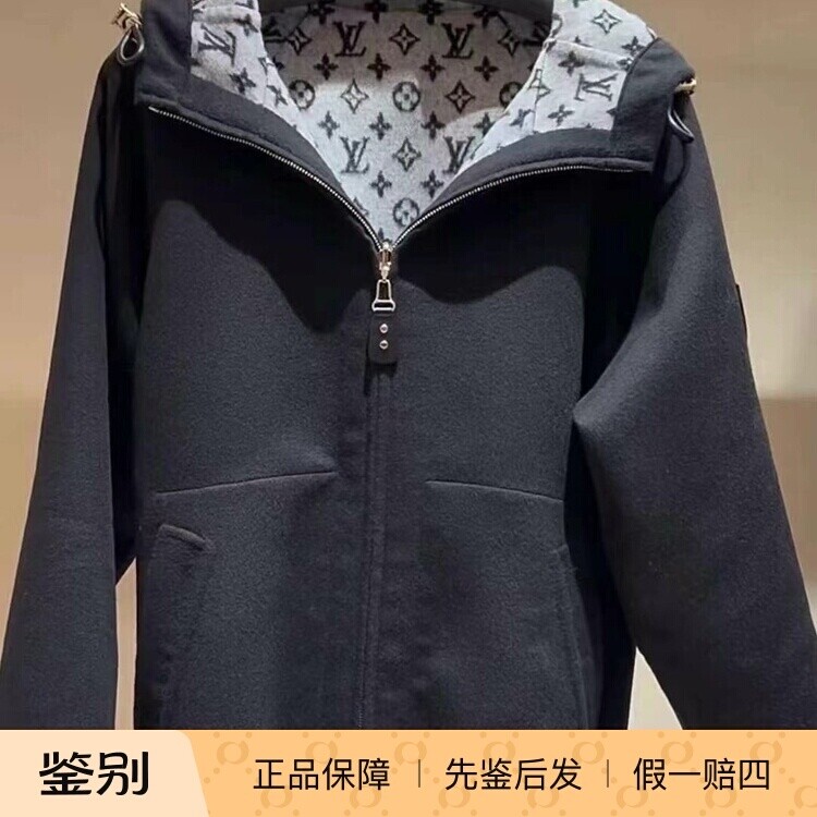 LV路易威登2024新款女士双面丝毛混纺双面连帽衫卫衣外套1AG802