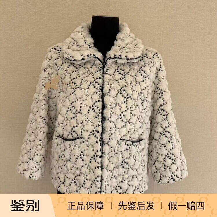 亮片双C毛毛翻领拉链斗篷外套