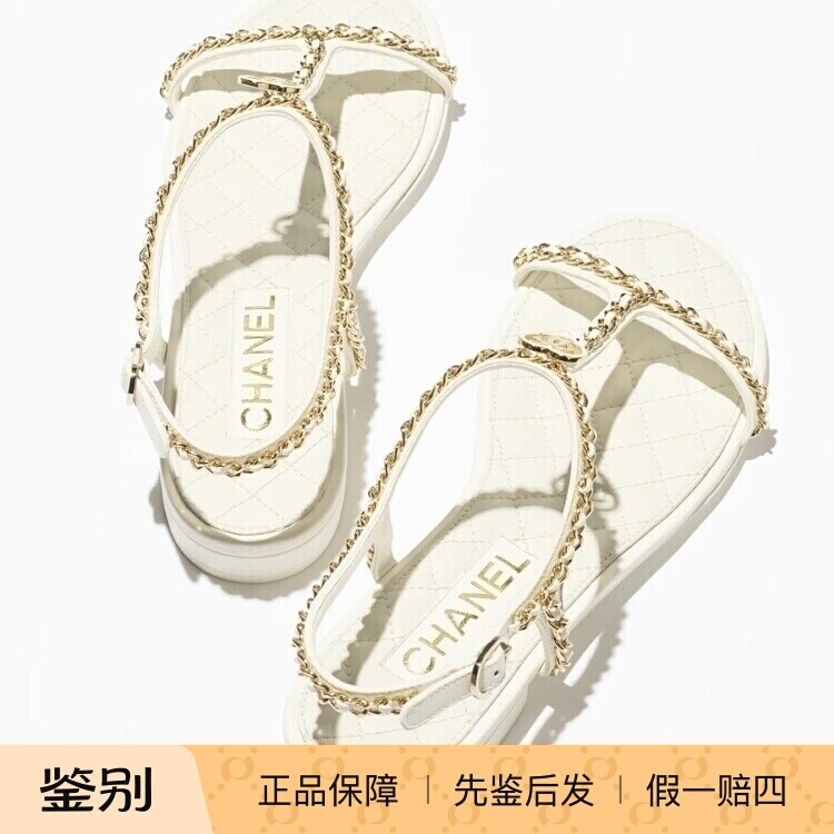 Chanel爱心双C皮穿链凉鞋