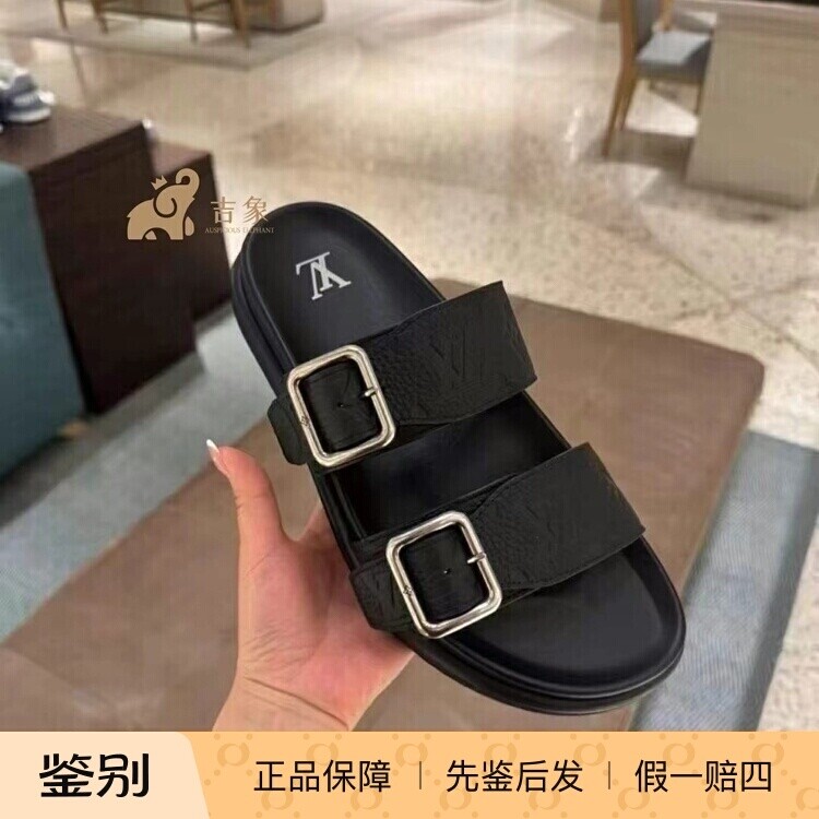 路易威登2025新款黑色压纹凉拖