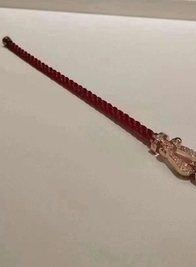 现货Fred斐登Force 10系列大号款18K玫瑰金满钻手链红色男女同款