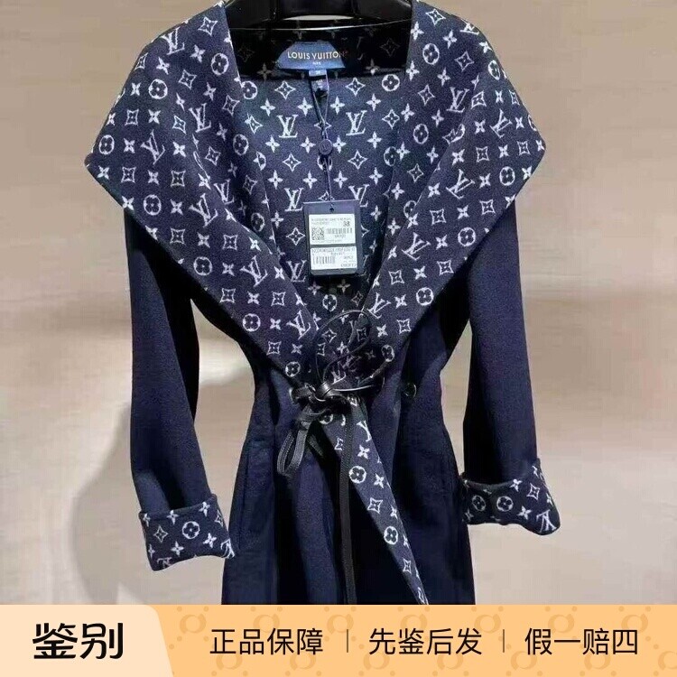 LV/路易威登2025新款女装蓝色连帽抽绳围裹式大衣1AHYJ0