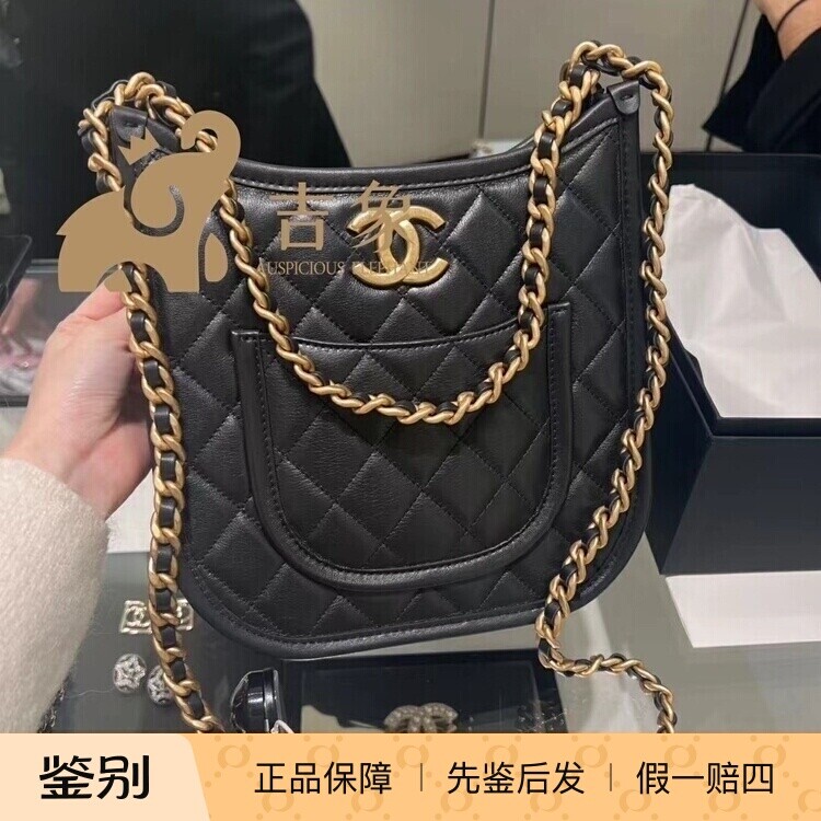 香奈儿24S新款黑色牛皮皮穿链包