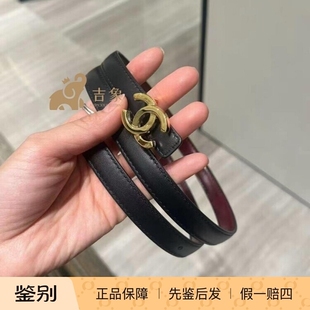 Chanel香奈儿26A新款女士金扣双C黑/酒红色双面腰带皮带