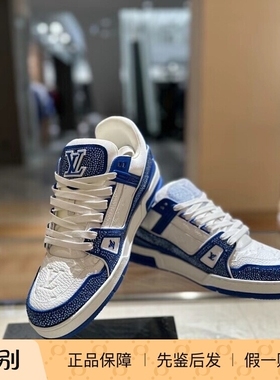 Lv路易威登2024新款男鞋蓝色拼色水钻TRAINER 运动鞋板鞋1AC5AJ