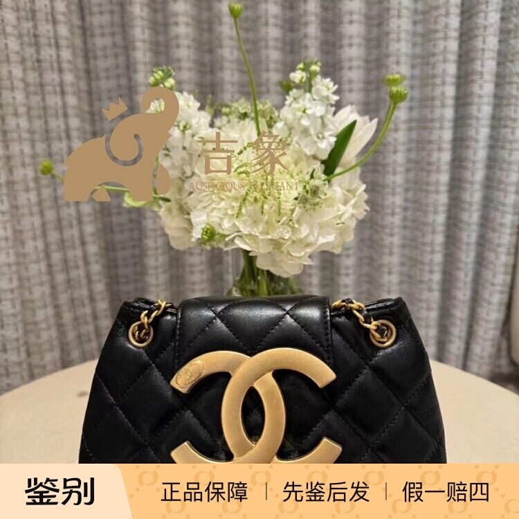 Chanel香奈儿24C新款女包大双C金扣羊皮菱格纹翻盖链条单肩斜挎包