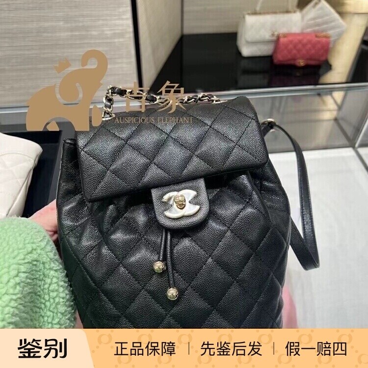 荔枝牛皮双肩包Chanel背包抽绳