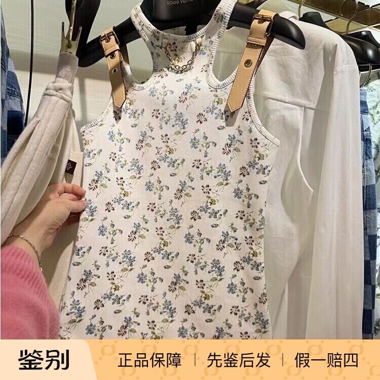 花卉印花路易威登皮饰吊带背心