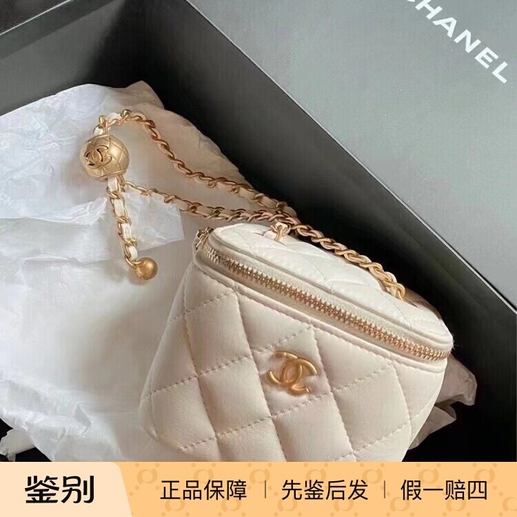 [现货]chanel香奈儿女包小金球链条mini化妆包盒子包斜挎包白色