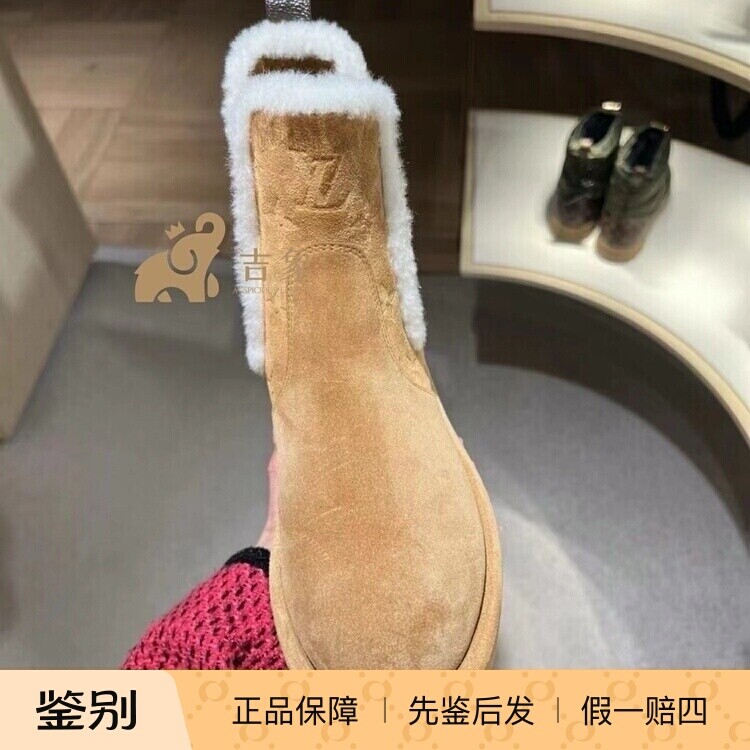 欧美加厚无内里橡胶麂皮短筒羊毛
