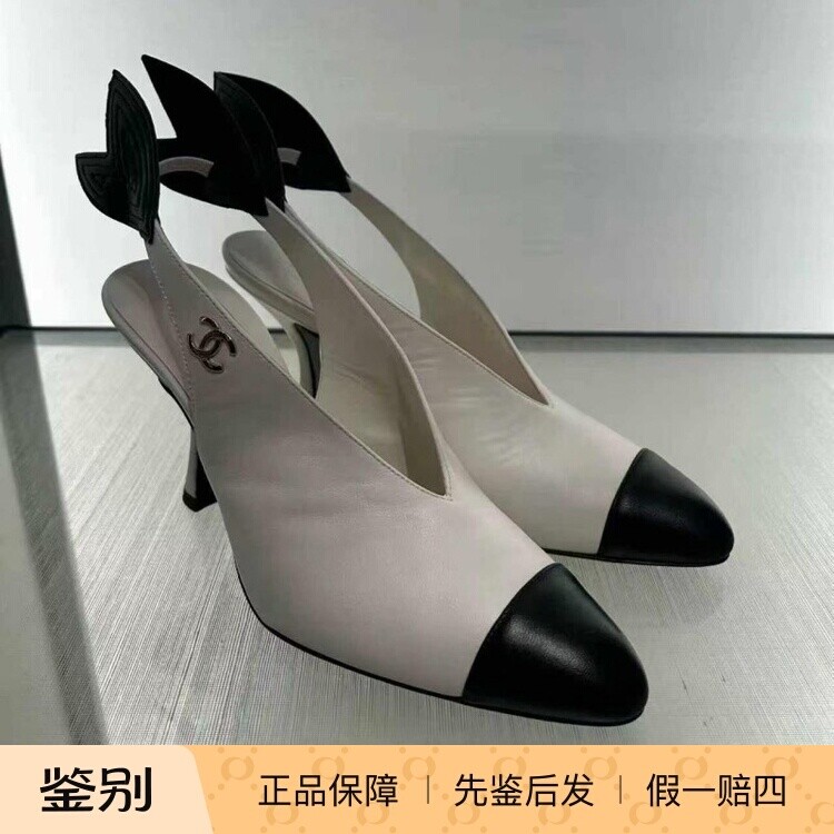 香奈儿翅膀后空尖头高跟凉鞋