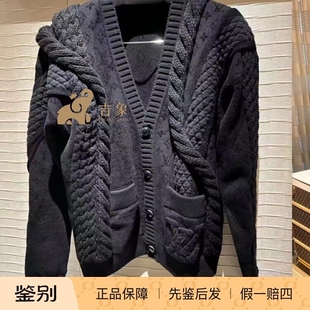 1AHC23 黑色绵羊毛混纺绞花开衫 LV路易威登2025新款 男装