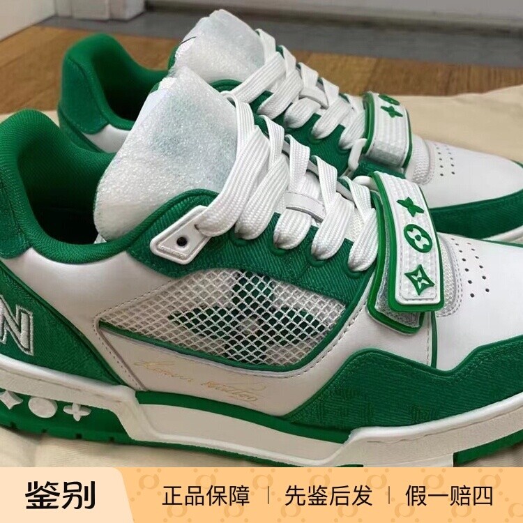 Lv路易威登2024新款男鞋绿色网面Trainer 魔术贴运动鞋板鞋1ABLY1