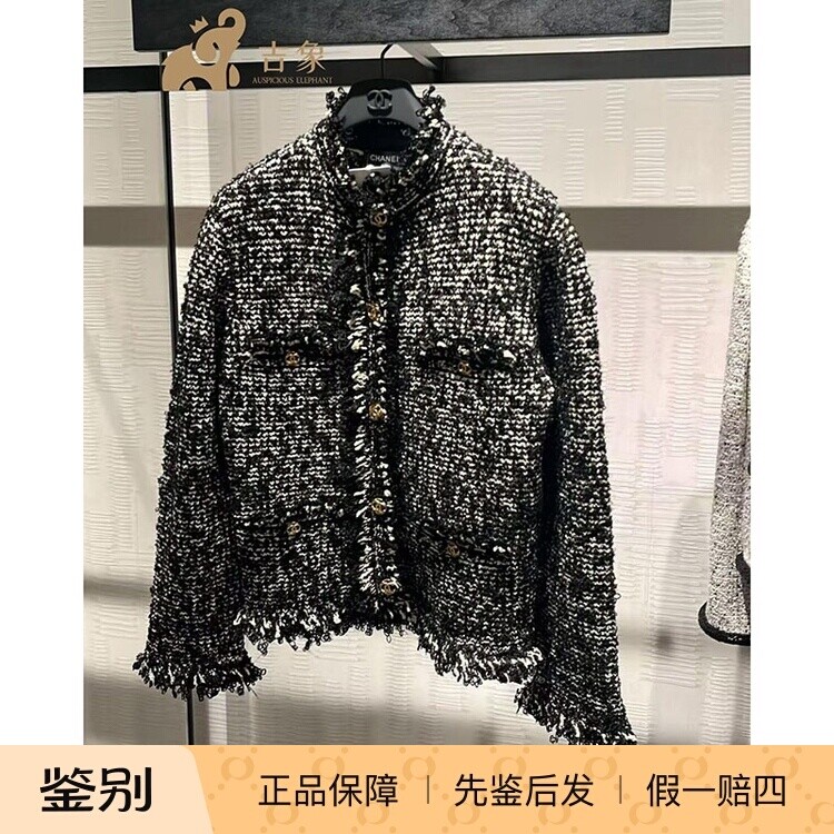 香奈儿女装黑色流苏粗花呢夹克