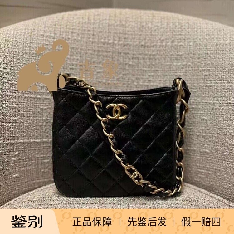 链条嬉皮包Chanel黑金hobo腋下包
