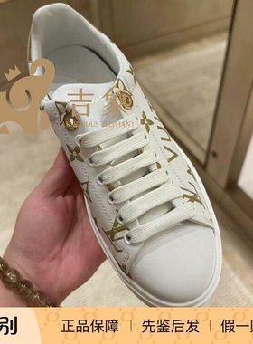 Lv路易威登2023新款女鞋金色牛皮TIME OUT 系带板鞋运动鞋1AAVVO