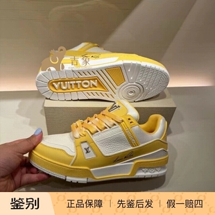 Lv路易威登2024新款男鞋黄色拼色牛皮TRAINER 运动鞋板鞋1ACWBE