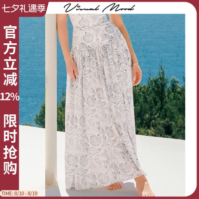 visual mood蓝贝壳长裙雪纺印花裙度假小众高级感海边沙滩裙2026