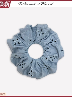VISUAL MOOD法式小众复古蓝白镂空刺绣时尚百搭弹力发圈女