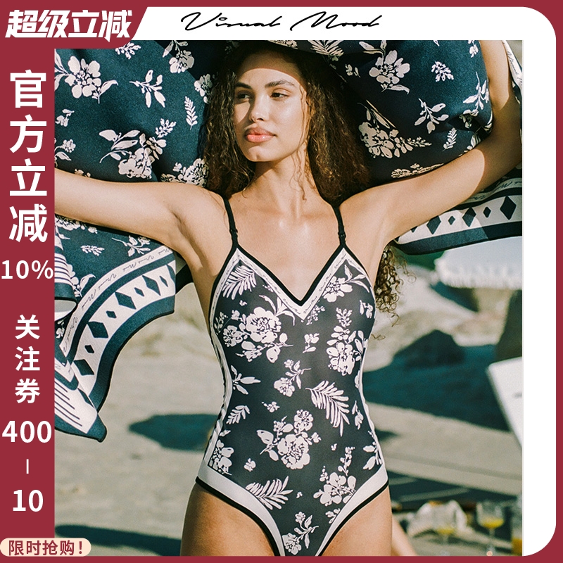 VisualMood黑白印花连体泳衣女