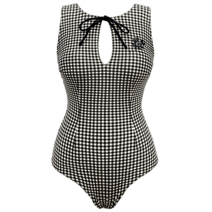 visual mood连体泳衣女2025新款复古刺绣系带显瘦温泉度假游泳装