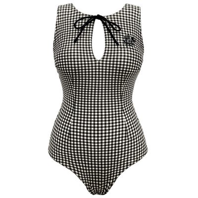 visual mood连体泳衣女2025新款复古刺绣系带显瘦温泉度假游泳装