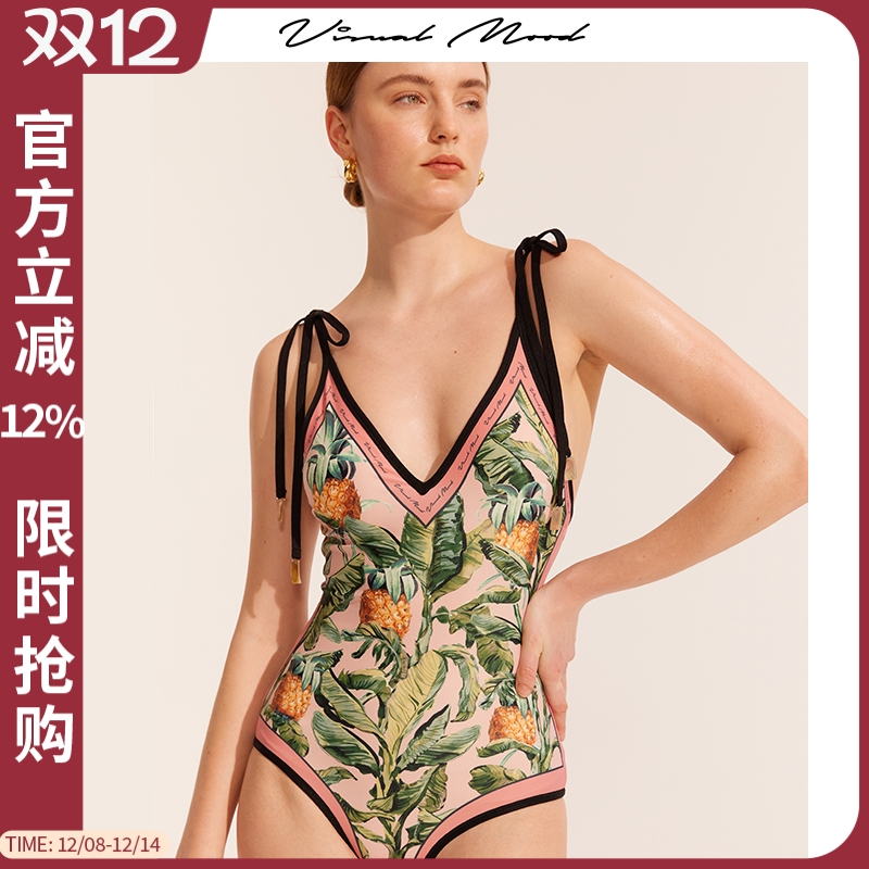 VisualMood复古优雅粉连体泳衣