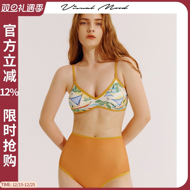 VisualMood复古黄分体泳衣套装