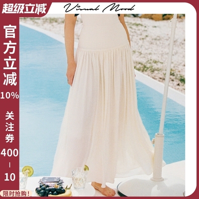 visual mood夏季白长裙雪纺透气沙滩裙复古显瘦海边度假拍照优雅