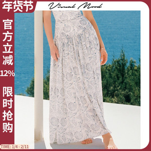 visual mood蓝贝壳长裙雪纺印花裙度假小众高级感海边沙滩裙2025