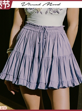 visual mood法式复古蛋糕裙遮肚显瘦高腰时尚百搭海边度假半身裙