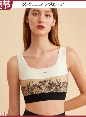 VISUAL MOOD复古拼接印花时尚百搭带胸垫显瘦健身瑜伽跑步背心女