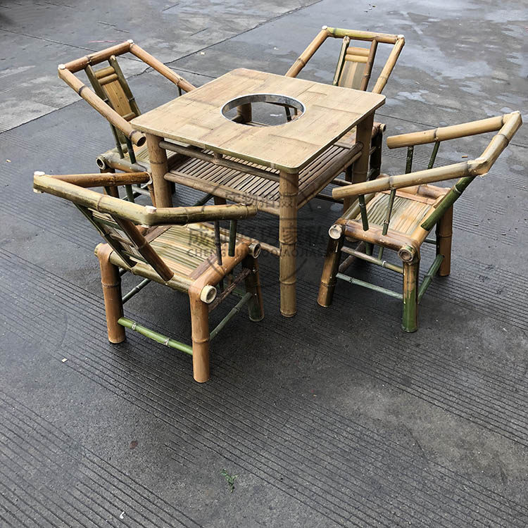 速发竹火锅桌火锅店火火桌田园风火锅厅方形锅锅桌椅 饭桌竹桌椅