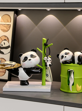 速发入户玄关收纳熊猫摆件进迁口鞋柜装饰品托客盘厅家居乔门之喜
